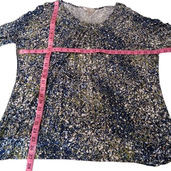 CJ BANKS Stretchy Peasant Top‎ 1X Gathered Ditsy Print Artsy Comfort Casual Work - Picture 4 of 6